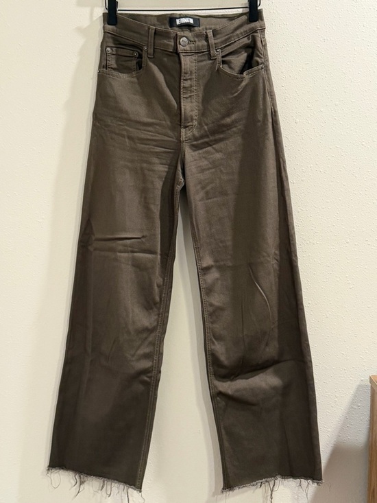 Reformation Denim - Reformation Size 27 Army Green Stretch Flood Jeans Wide Leg Cropped Raw Hem